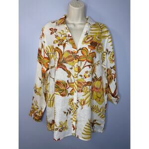 Rachel Zoe Linen Floral Print Long Sleeve Oversized Blouse Women's M New